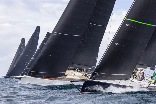 Bella Mente wins the pin but with the giant Galateia to weather of her at the start of race two. Photo: IMA / Studio Borlenghi